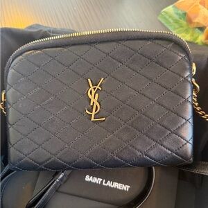Saint Laurent Black and Gold Quilted Crossbody Bag